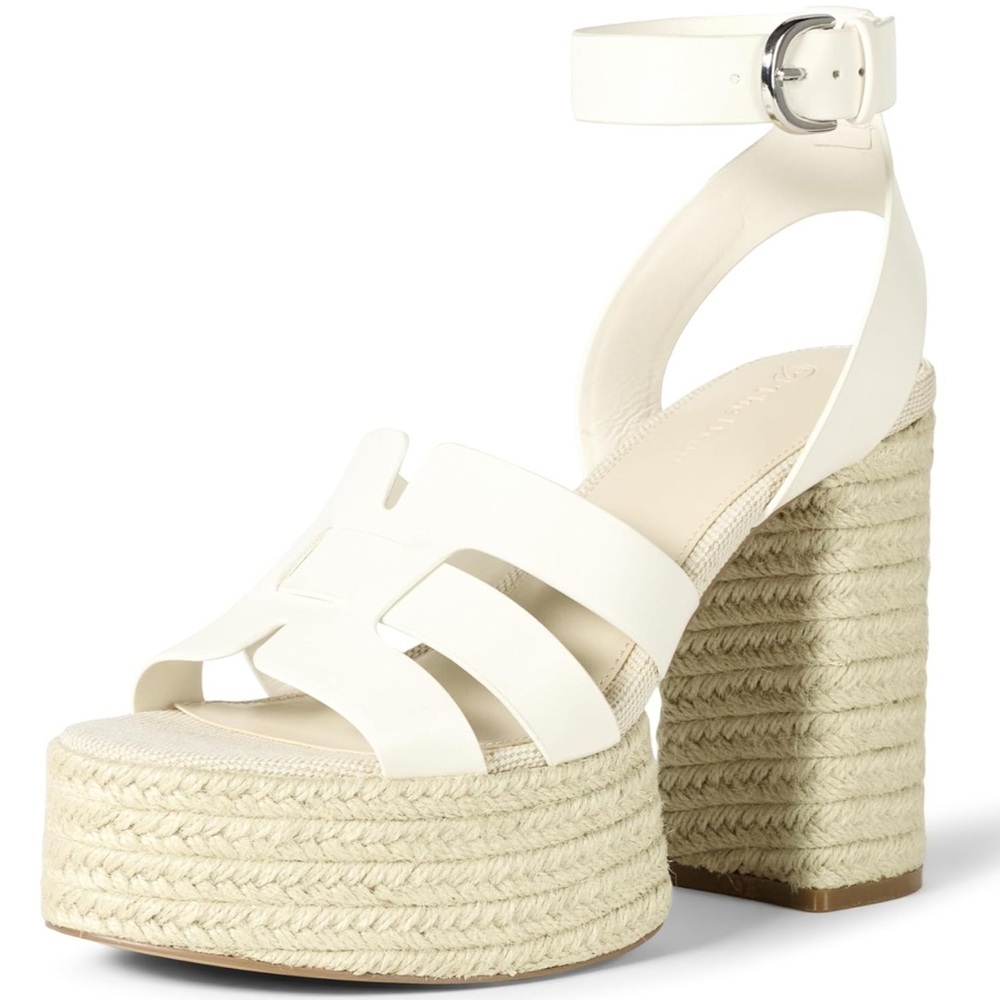The Drop Platform Espadrille Heels Cream Strappy Sandals Size 10